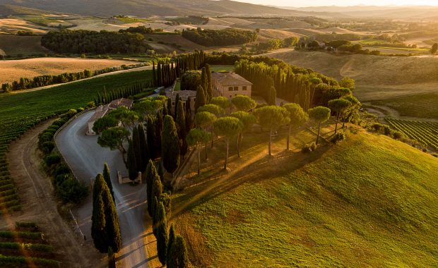 Altessino Winery overlooking Montalcino famous for Brunello wines.