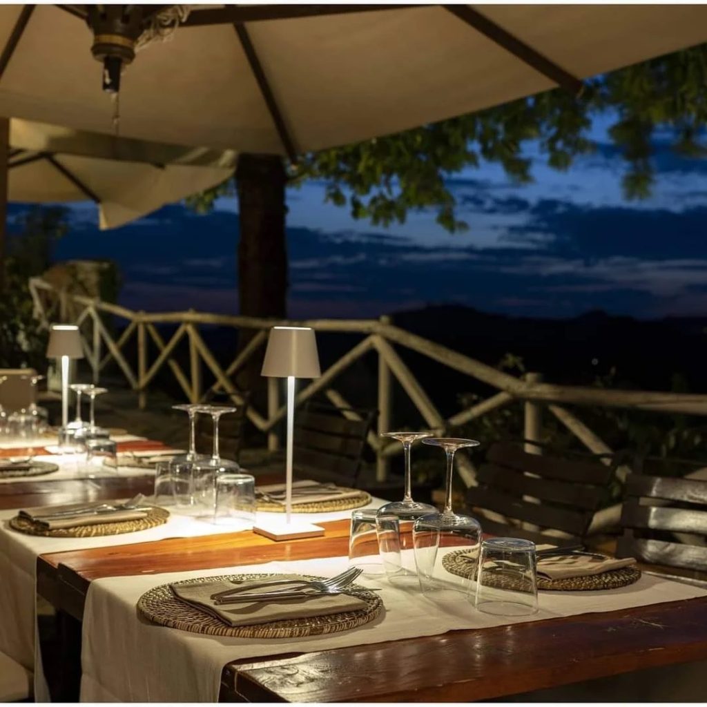La Locando del Castello Restaurant Terrace, San Giovanni d'Asso, Tuscany.