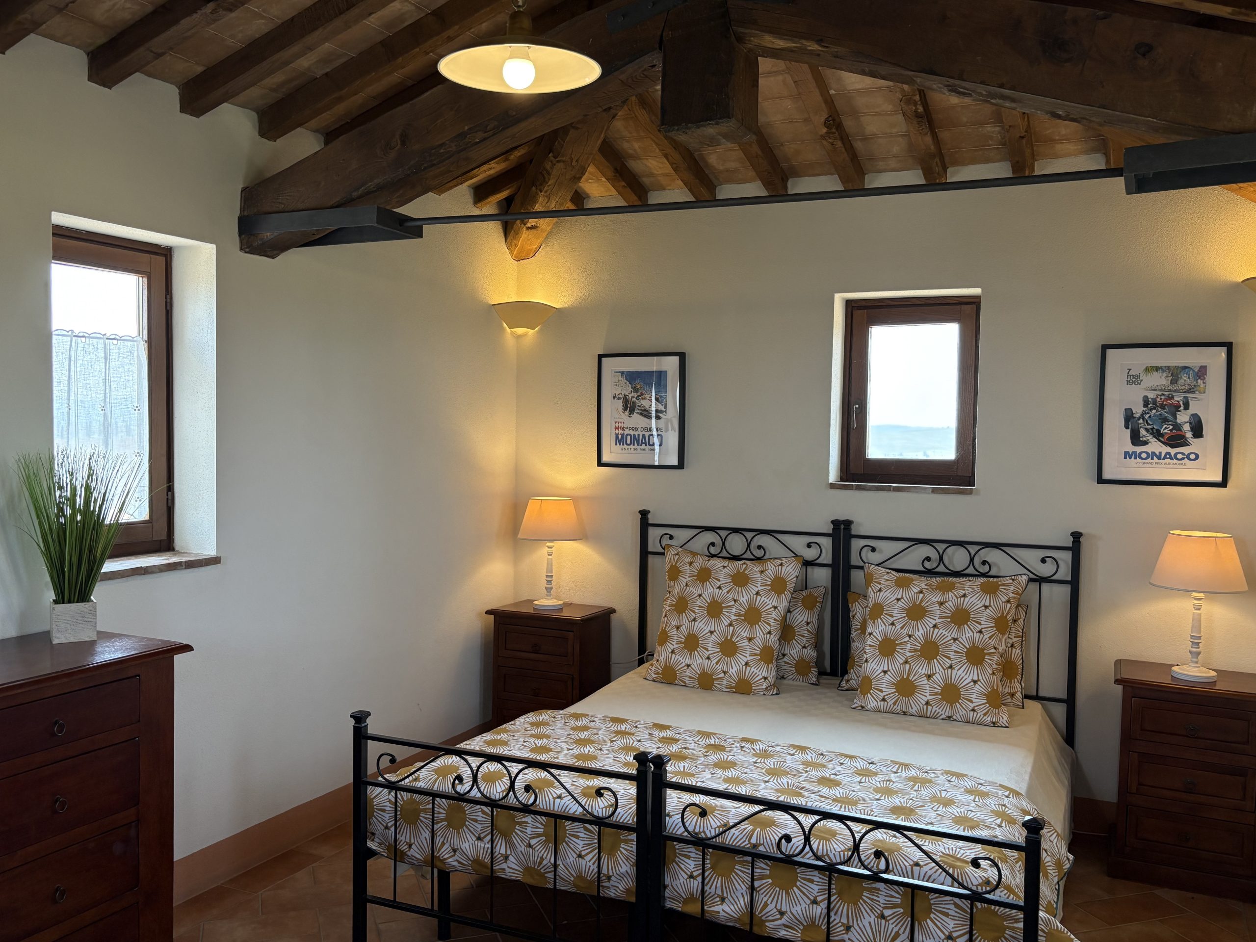 Tower Bedroom with panoramic views of the Val d'Orcia.
